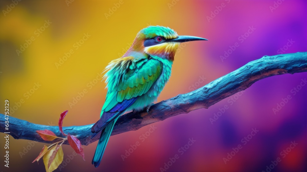 Fototapeta premium A bird with vivid colors is perched on the tree branch