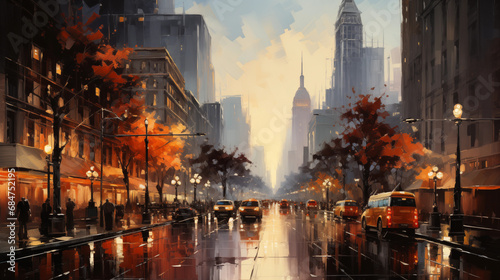 Fall Cityscape Painting