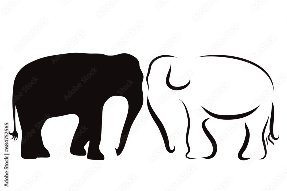 Obraz premium Couple of vector illustrations of elephant on white background. Symbol of Africa and wild.