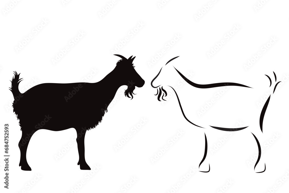 Obraz premium Couple of vector illustrations of goat on white background. Symbol of farm and breeding.