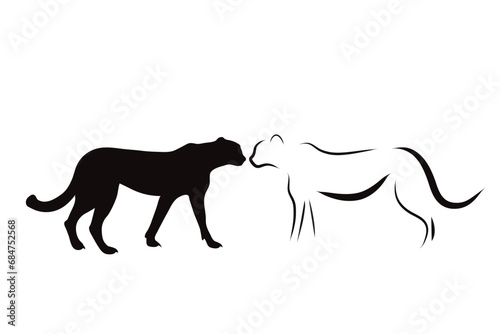 Couple of vector illustrations of cheetah on white background. Symbol of predator and wild.