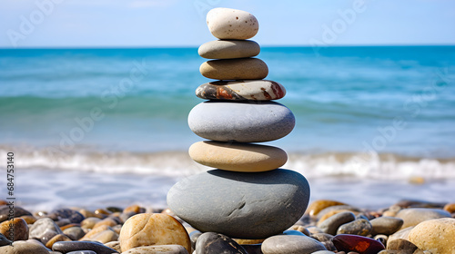 Sea stones stand on top of each other as a concept of harmony
