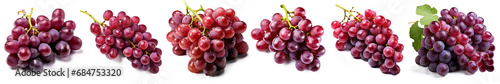 Bunch of ripe pink grapes isolated on transparent background. View from above