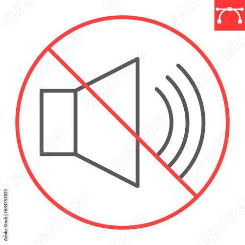 No sound line icon, prohibition and forbidden, sound off sign, vector graphics, editable stroke outline sign, eps 10.