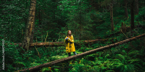 Woman in yellow raincoat