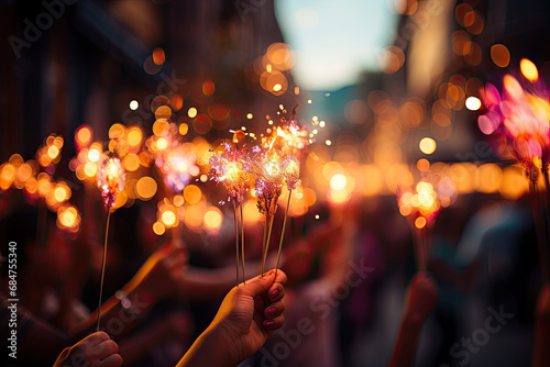 A group of people holding sparklers in their hands created with generative AI technology
