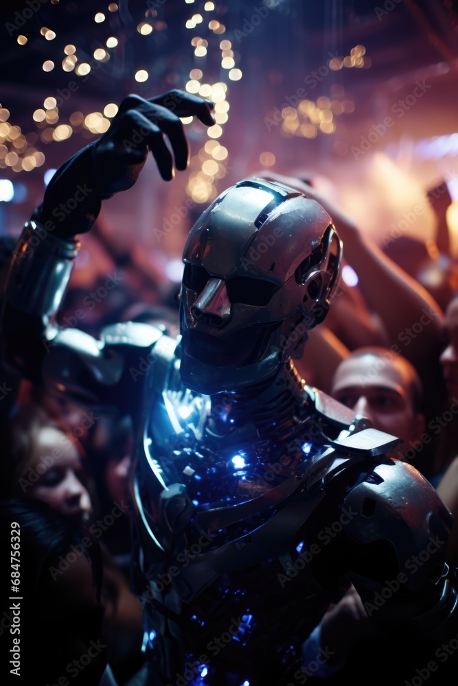 robots, androids, and humans thriving in dance at a futuristic party robots, androids, and humans thriving in dance at a futuristic party