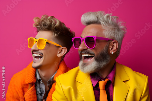 Romantic gay couple Isolated on colored background