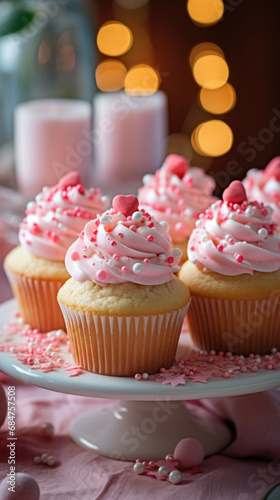 Pink cupcakes with love-themed decorations, a sweet statement of affection. Ideal for gifting or sharing with that special someone.