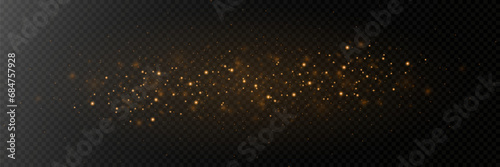 Golden glitter light.Light effect.Sparkling particles background. Gold dust on a transparent background.