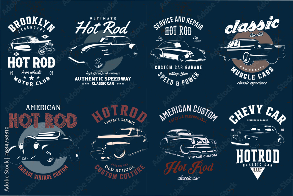 Hotrod Car T-shirt Designs Bundle. American Classic Cars t-shirt vector graphic.