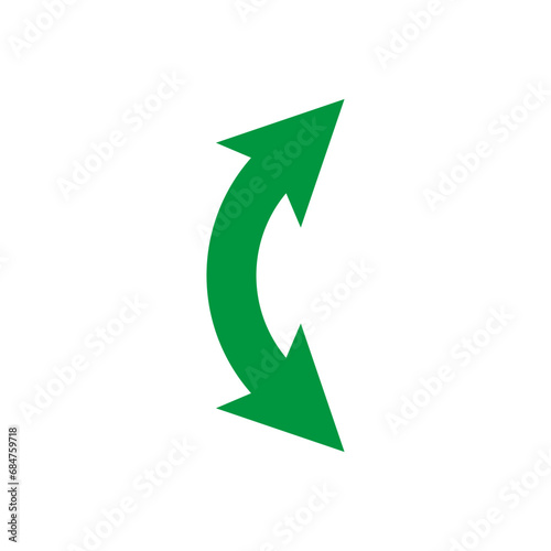 Dual semi circle green arrow. Semicircular double ended arrow. Curved arc wide shape. Vector illustration.