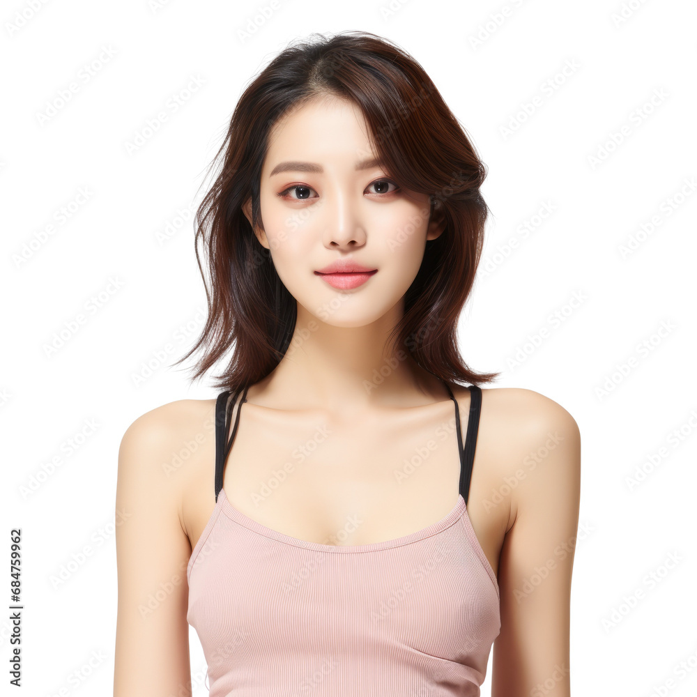 Portrait of a smiling Asian young woman isolated on white transparent, PNG. Japanese, Chinese girl. Portrait of a smiling Asian young woman isolated on white transparent, PNG. Japanese, Chinese girl.
