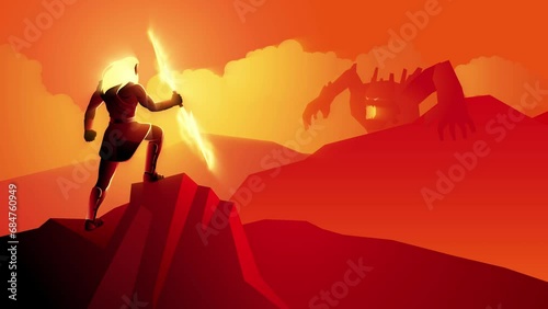 Greek mythology depicting the battle between Zeus, the king of the gods, and Kronos, the titan ruler. Make this motion graphic an addition to projects related to mythology, history, or storytelling photo