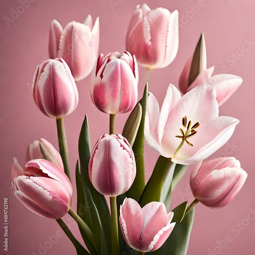 "Blooms of Tranquility: A Graceful Pastel Pink Tulip Ensemble for Springtime Festivities."