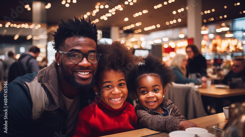 Happy family couple bayers enjoys time at food hall, happines positive emotions in shopping process photo