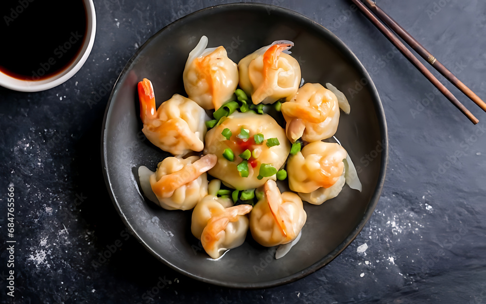 Capture the essence of Shrimp Dumplings in a mouthwatering food photography shot Generative AI