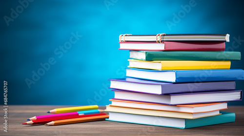  Stack of Textbooks, Notebooks, with Pen