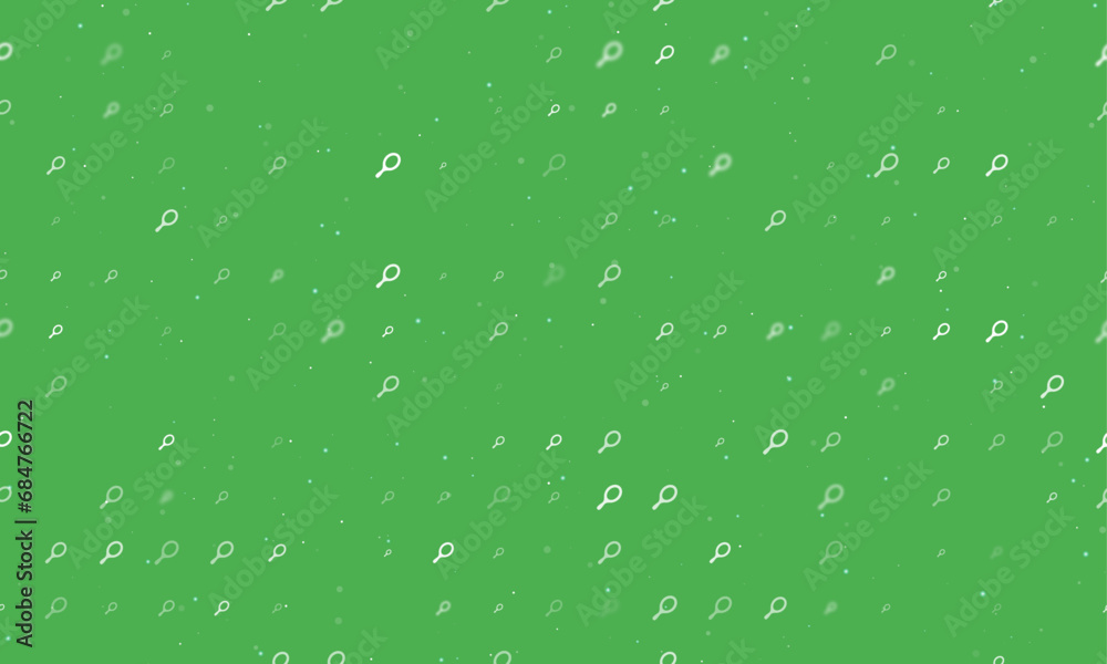 Seamless background pattern of evenly spaced white tennis symbols of different sizes and opacity. Vector illustration on green background with stars