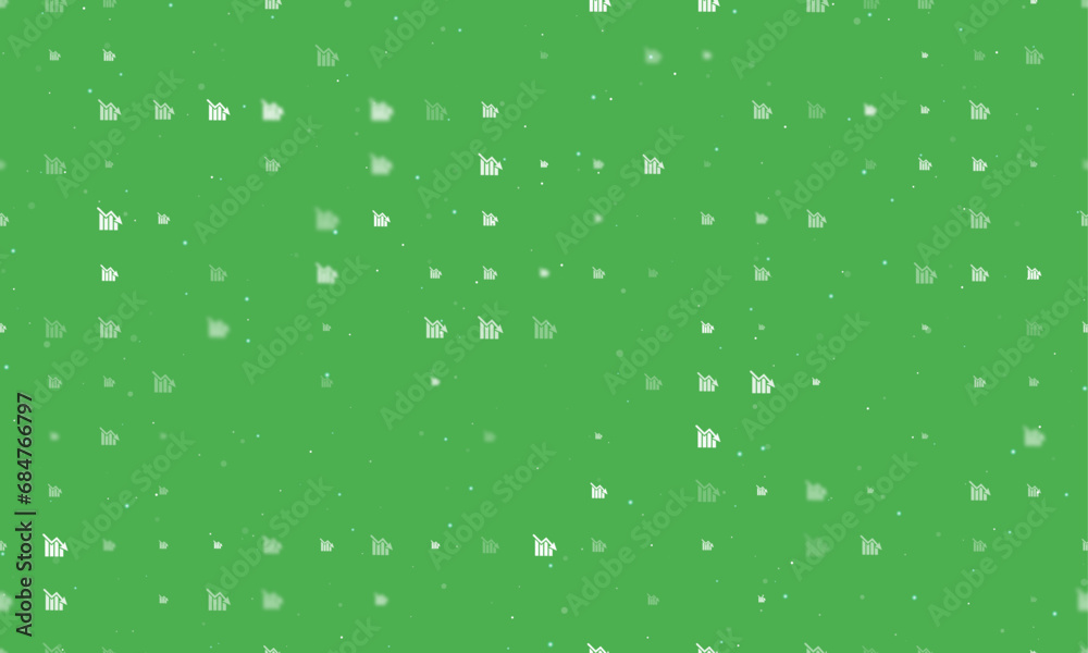 Seamless background pattern of evenly spaced white chart down symbols of different sizes and opacity. Vector illustration on green background with stars Seamless background pattern of evenly spaced white chart down symbols of different sizes and opacity. Vector illustration on green background with stars