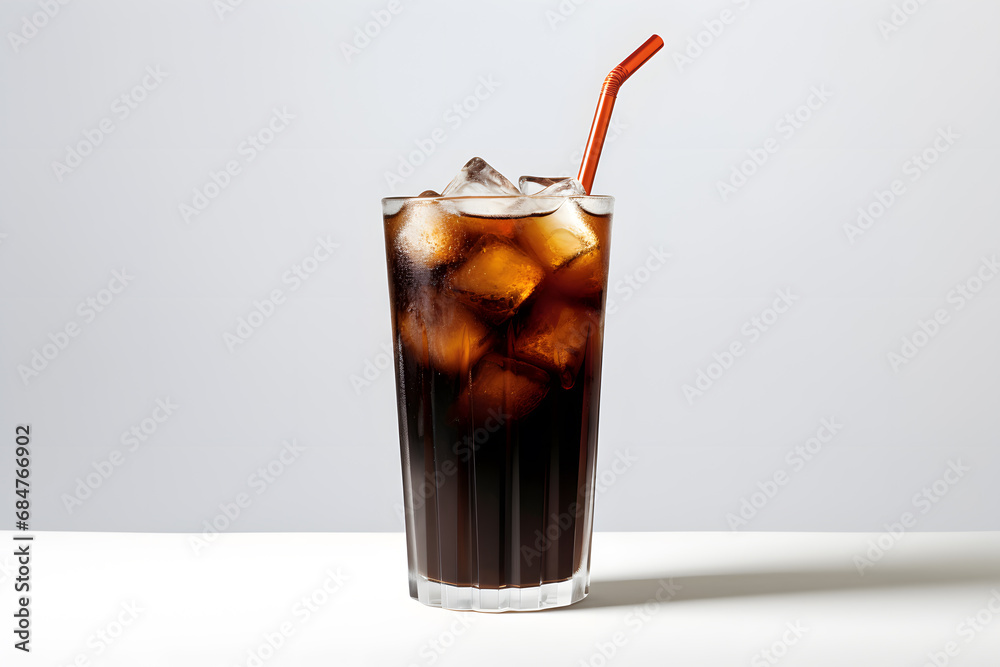 Glass of iced coffee or cola isolated on white background.Promotional commercial food photo Glass of iced coffee or cola isolated on white background.Promotional commercial food photo
