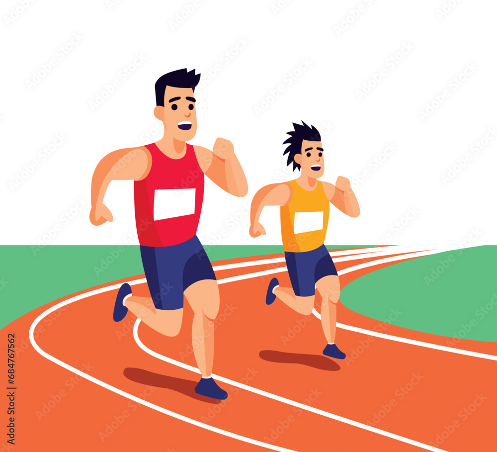 Obraz premium flat character runners on track illustration