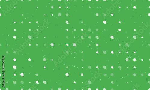 Seamless background pattern of evenly spaced white tape measure symbols of different sizes and opacity. Vector illustration on green background with stars