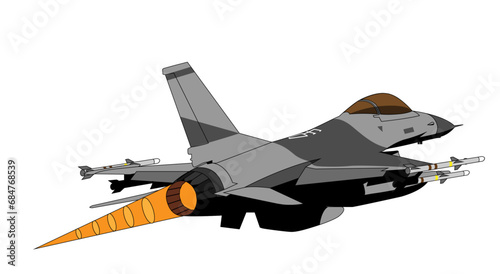 Lockheed Martin F-16A MLU Afterburner Take off - Editable Vector Illustration for Patches, Banners, Merchandize and Posters.  © Ahmed