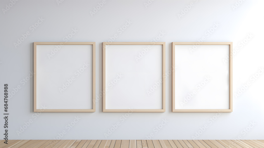 Blank white frames on the wall mockup Blank white frames on the wall mockup