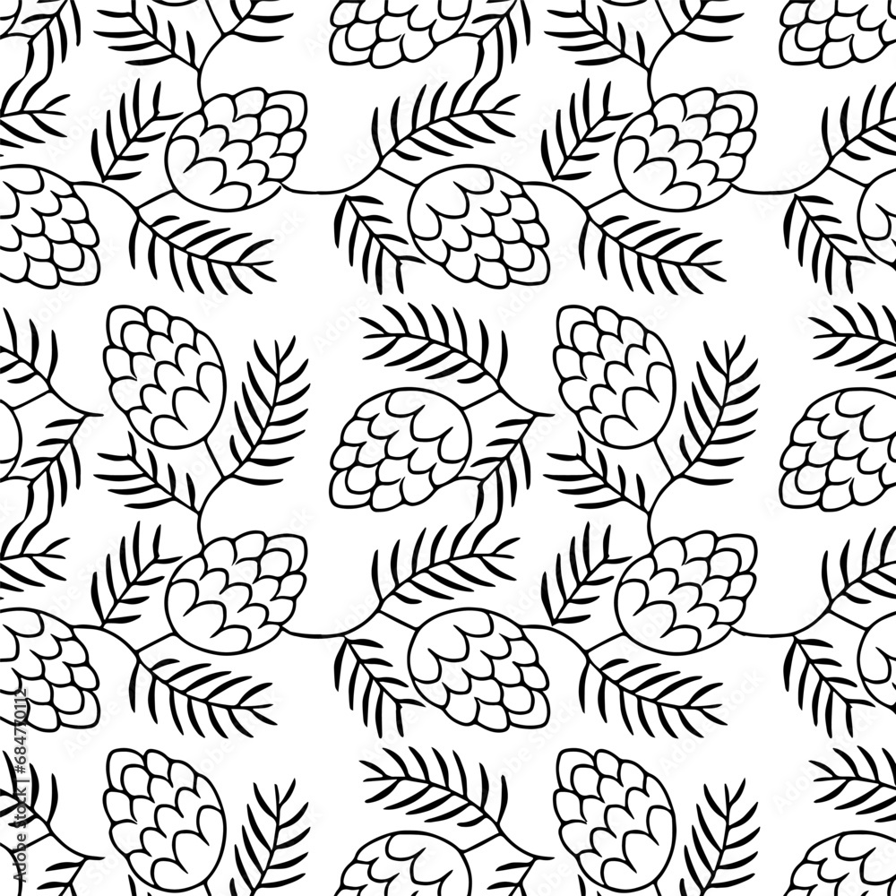 Hand drawn black and white seamless pattern with sketch of flower buds Hand drawn black and white seamless pattern with sketch of flower buds