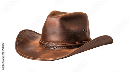 Brown leather cowboy hat isolated on transparent background, PNG image with background removed, created with Generative Ai technology.