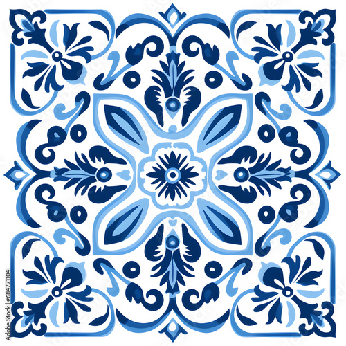 Blue watercolor seamless pattern  of azulejos tiles 