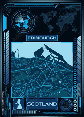 A map of EDINBURGH with an illustration of a space station in the corner