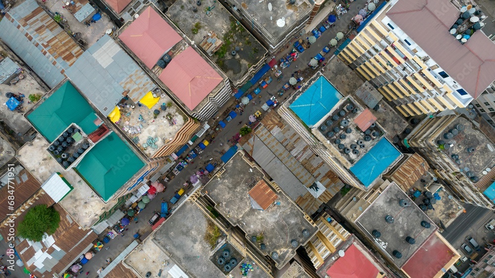 a bird's eye view of a group of buildings