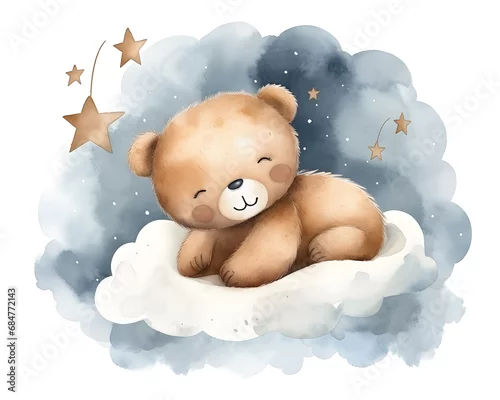 Obraz Słodki miś śpi na tle chmur