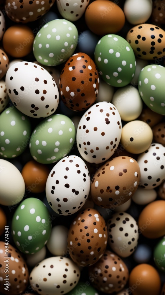 Pattern of pastel brown, green and white Easter eggs. Happy Easter. Easter background.