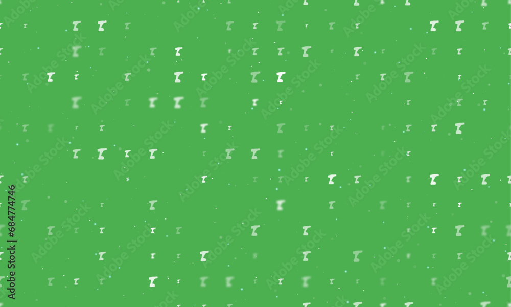 Seamless background pattern of evenly spaced white electric screwdriver symbols of different sizes and opacity. Vector illustration on green background with stars