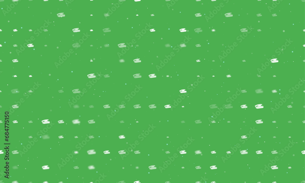 Seamless background pattern of evenly spaced white sanding symbols of different sizes and opacity. Vector illustration on green background with stars Seamless background pattern of evenly spaced white sanding symbols of different sizes and opacity. Vector illustration on green background with stars