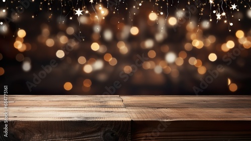 Fondo de mesa de madera invernal. Concepto de fiestas. Generado por IA. photo