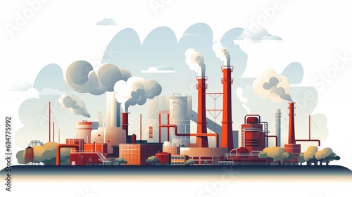 Industrial landscape with factories and smoking chimneys