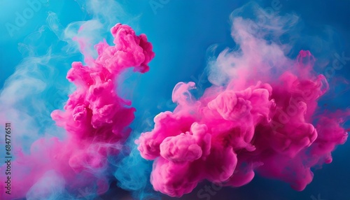 puffs of pink smoke in front of a blue background stock photo in the style of bold color blobs resin juxtaposed imagery realistic hyper detail © Ernest