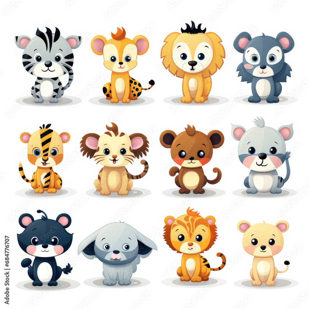 2D vector animals white background