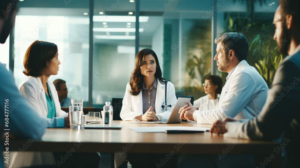 Concentrated medical team around desk in the office Concentrated medical team around desk in the office