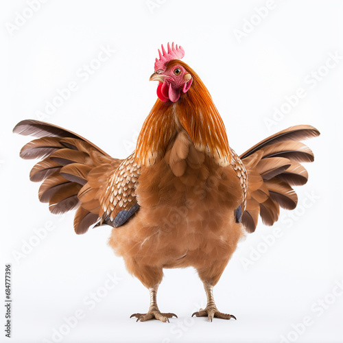 Young brown hen isolated on white background.
