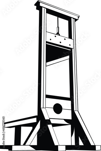 Cartoon Black and White Isolated Illustration Vector Of A Medieval Guillotine Device