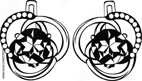 Cartoon Black and White Isolated Illustration Vector Of A Pair of Women's Ear Rings
