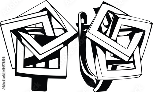 Cartoon Black and White Isolated Illustration Vector Of A Pair of Women's Ear Rings