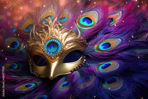 An avant-garde carnival mask featuring abstract shapes and metallic elements