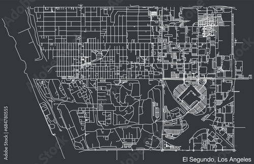Detailed hand-drawn navigational urban street roads map of the CITY OF EL SEGUNDO of the American LOS ANGELES CITY COUNCIL, UNITED STATES with vivid road lines and name tag on solid background