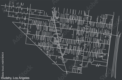 Detailed hand-drawn navigational urban street roads map of the CITY OF CUDAHY of the American LOS ANGELES CITY COUNCIL, UNITED STATES with vivid road lines and name tag on solid background